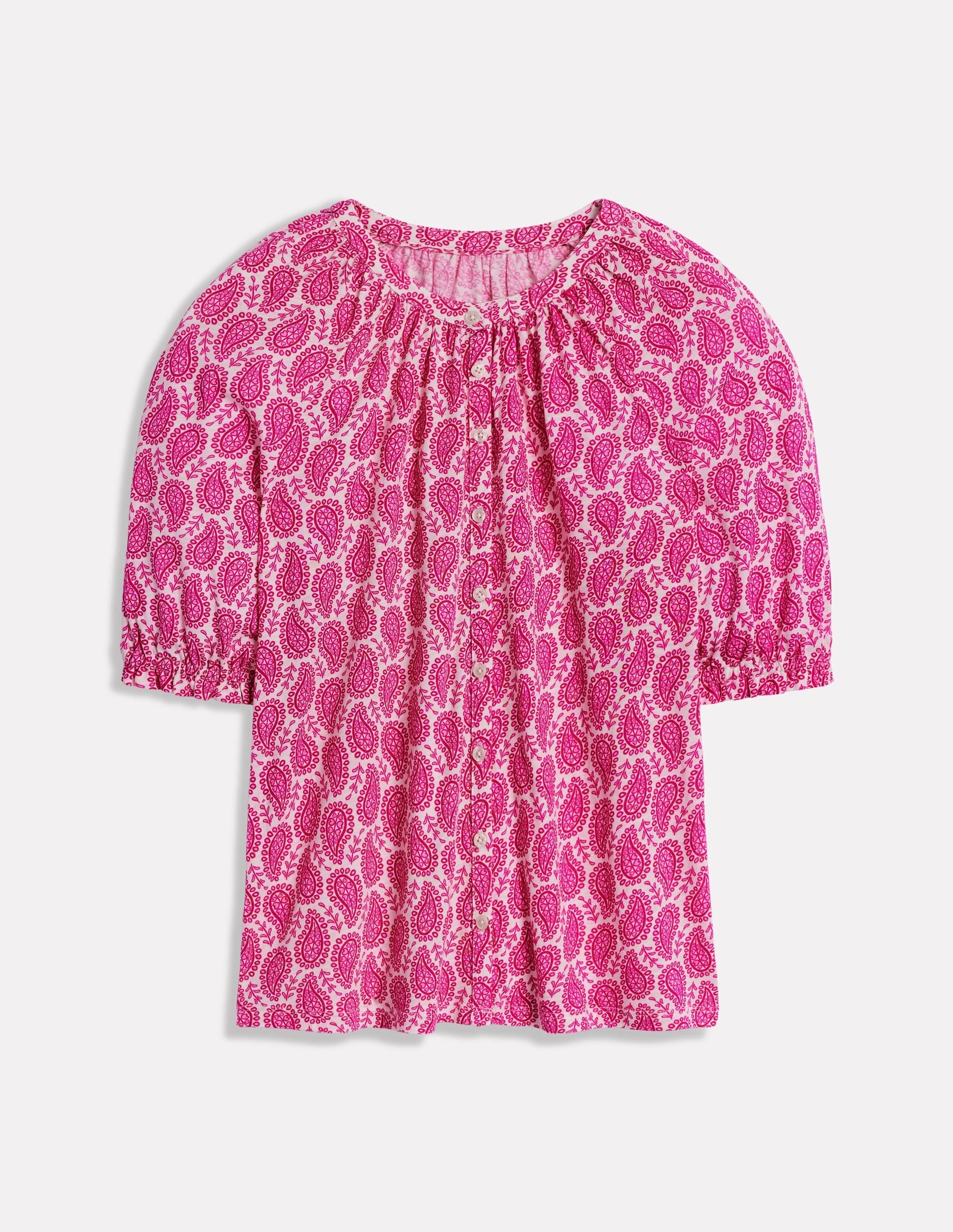 Stretch Fabric Isla Jersey Shirt-Cosmos Pink, Paisley Heart