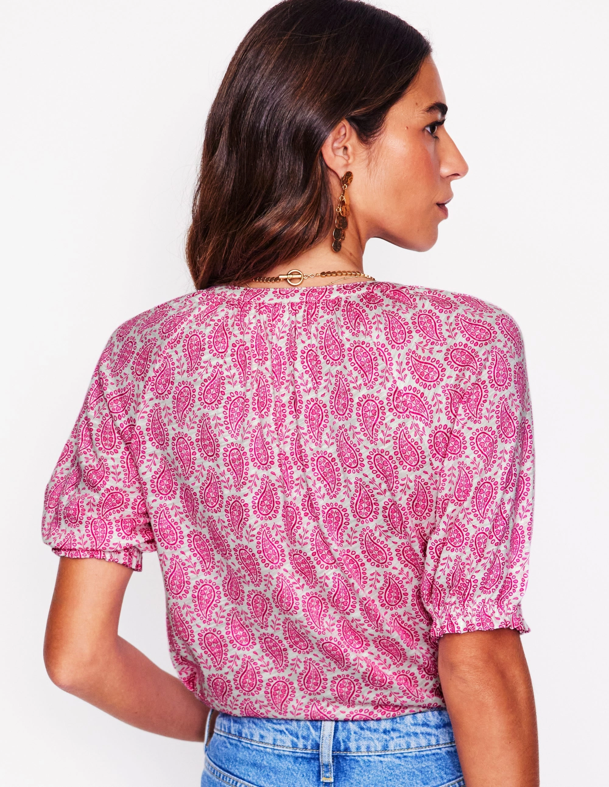 Isla Jersey Shirt-Cosmos Pink, Paisley Heart FrictionResistant Edges Snag Proof Weave