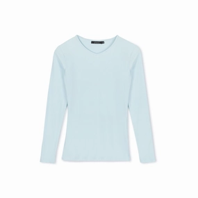 Compact Stitching Ribbed V-neck Tee | Baby Blue