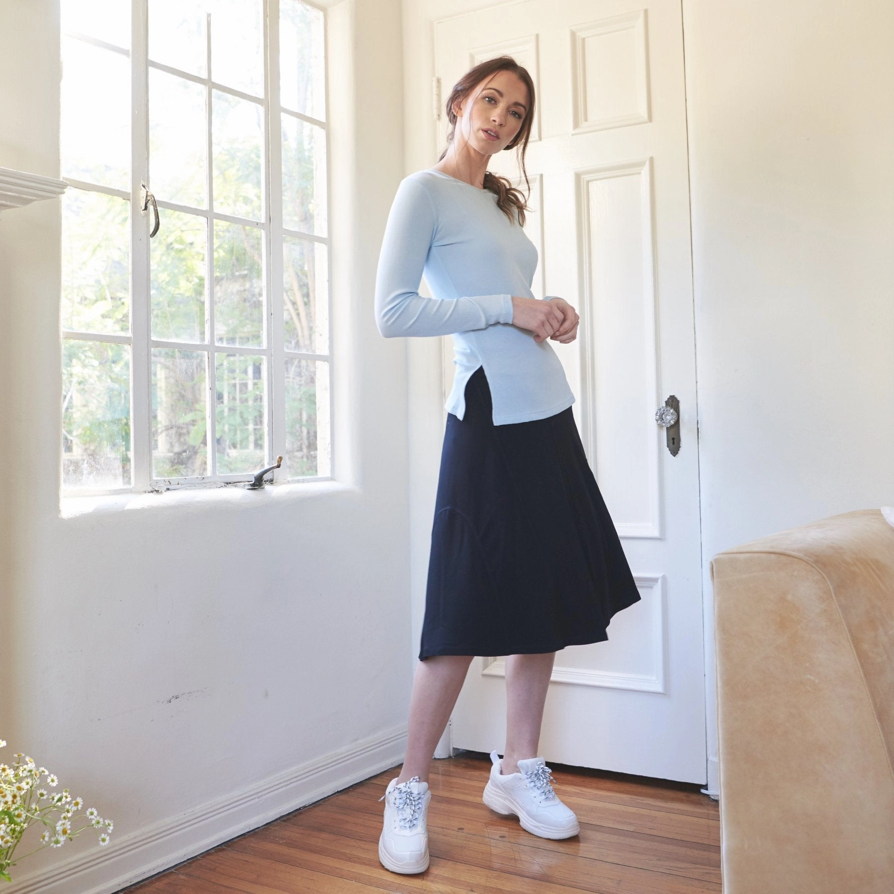 Ribbed V-neck Tee | Baby Blue VNeckline Wind Resistant Fabric