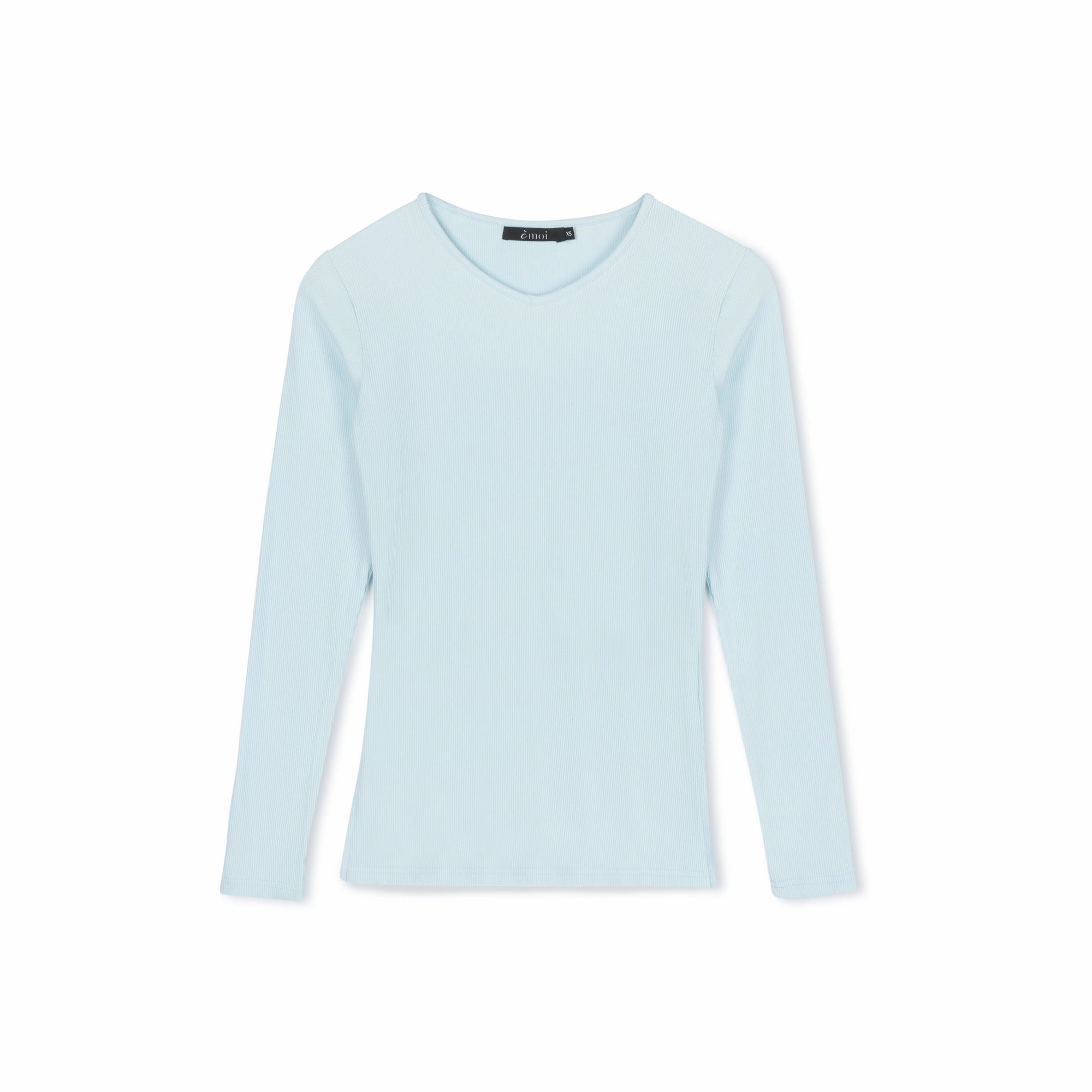 Compact Stitching Ribbed V-neck Tee | Baby Blue
