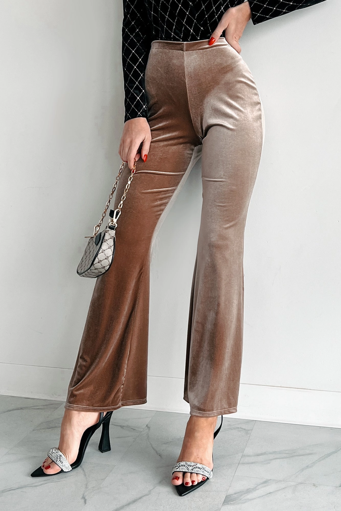 Timeless Treasures Velvet Pants (Tan) Flexible Waist Packable design