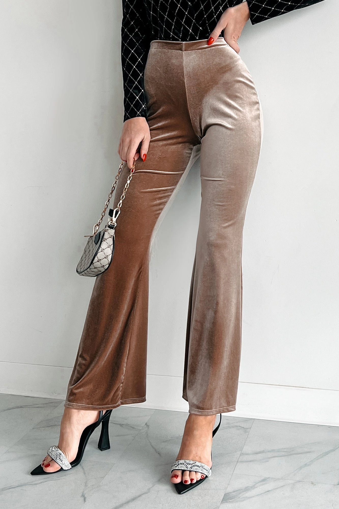 ReflectiveAccentDetails Timeless Treasures Velvet Pants (Tan)