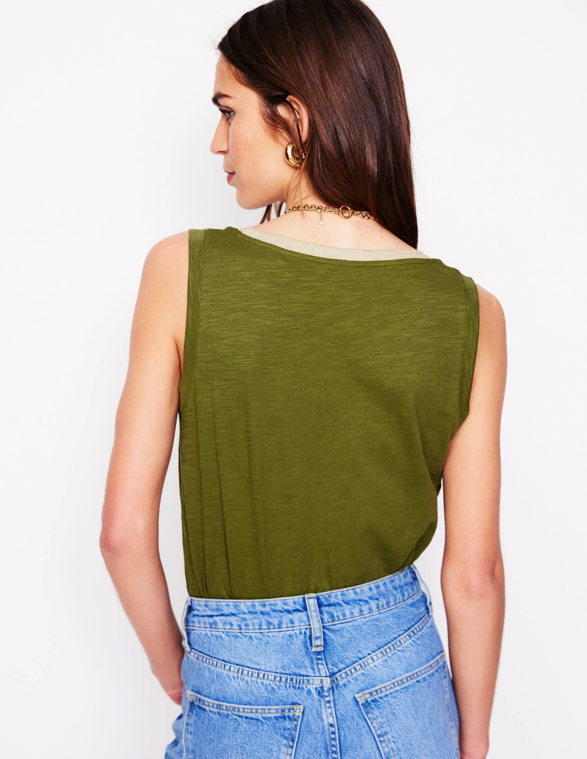 Metallic Trim V Neck Vest-Mayfly Cozy Knit Silicone Print Detail