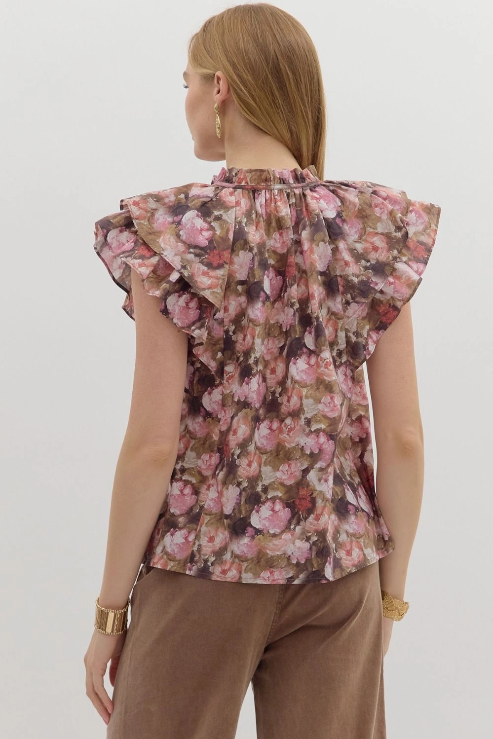 Day By Day Floral Top in Mauve Multi Directional Zipper Placement Multi Pocket Configuration