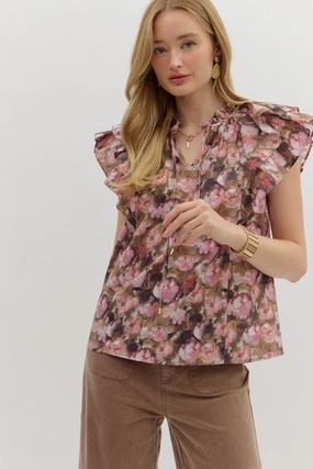 Day By Day Floral Top in Mauve ConvertibleCollarSystem