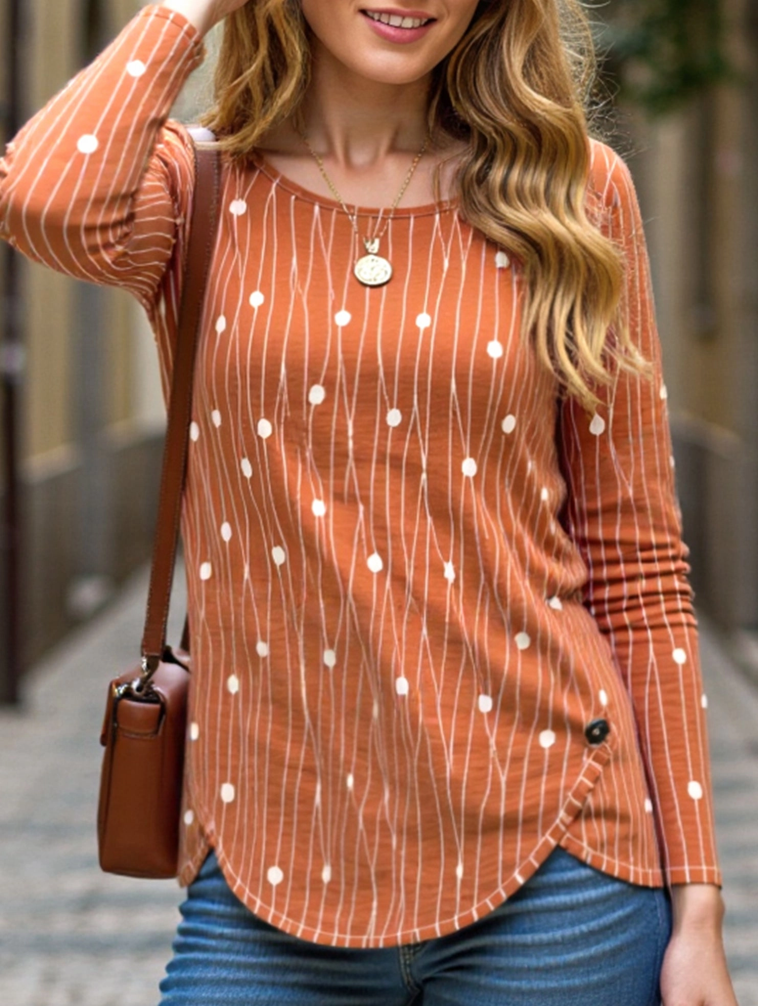 Round neck long sleeve loose pullover shirt EcoFriendlyBlend