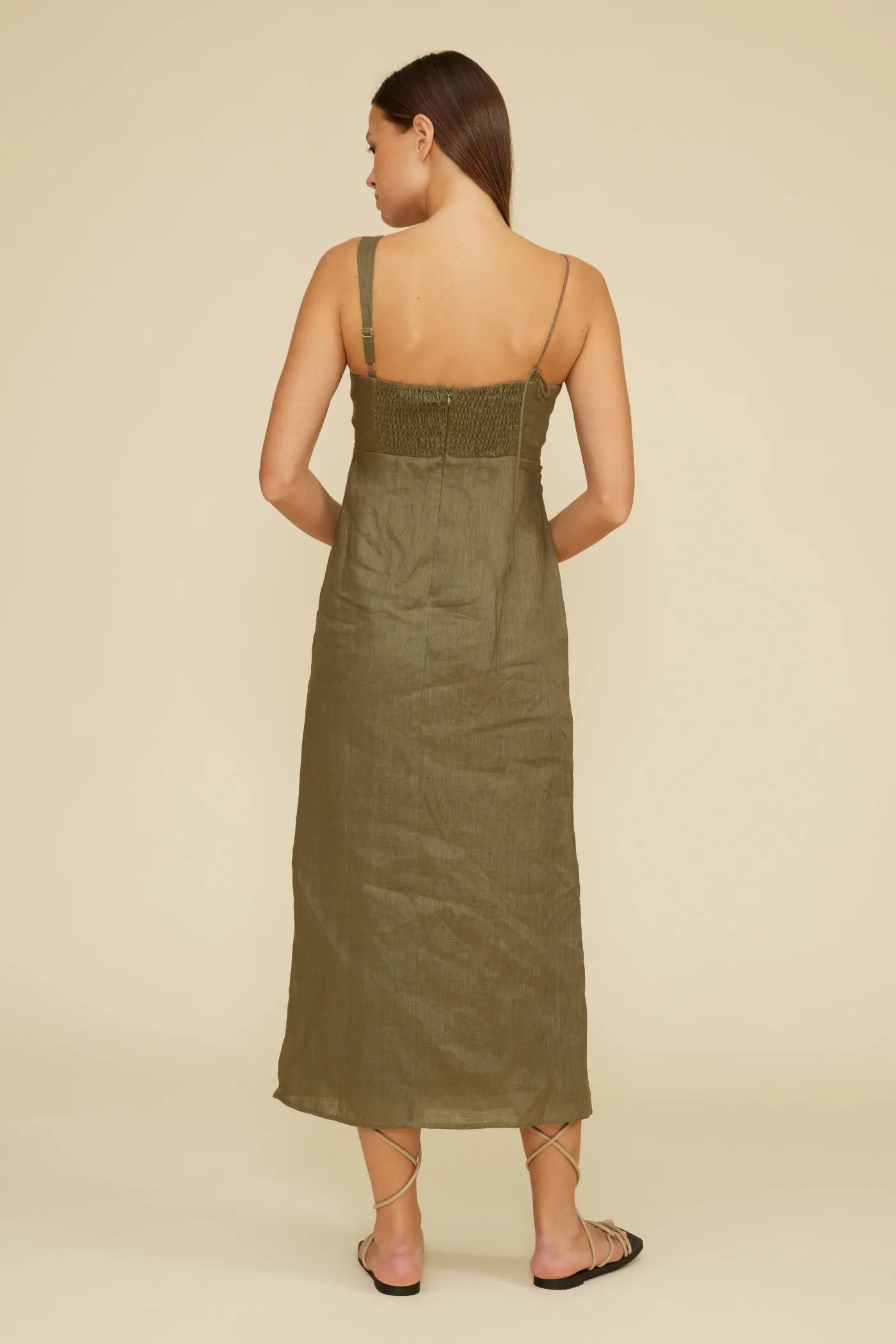 FALLON LINEN MIDI DRESS Vintage Vibe Crisp Look