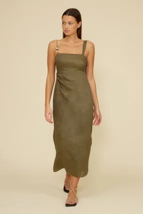 FALLON LINEN MIDI DRESS Slit-Hem