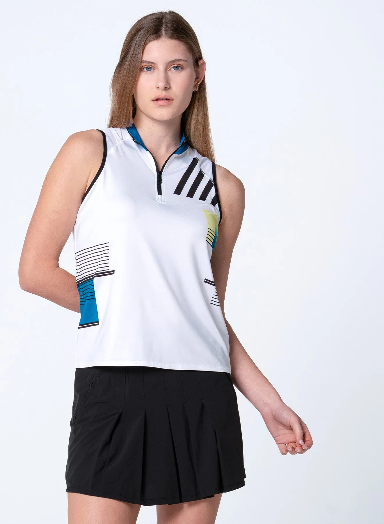 Simple Style Modern Design Stripe It Up Zip Tank