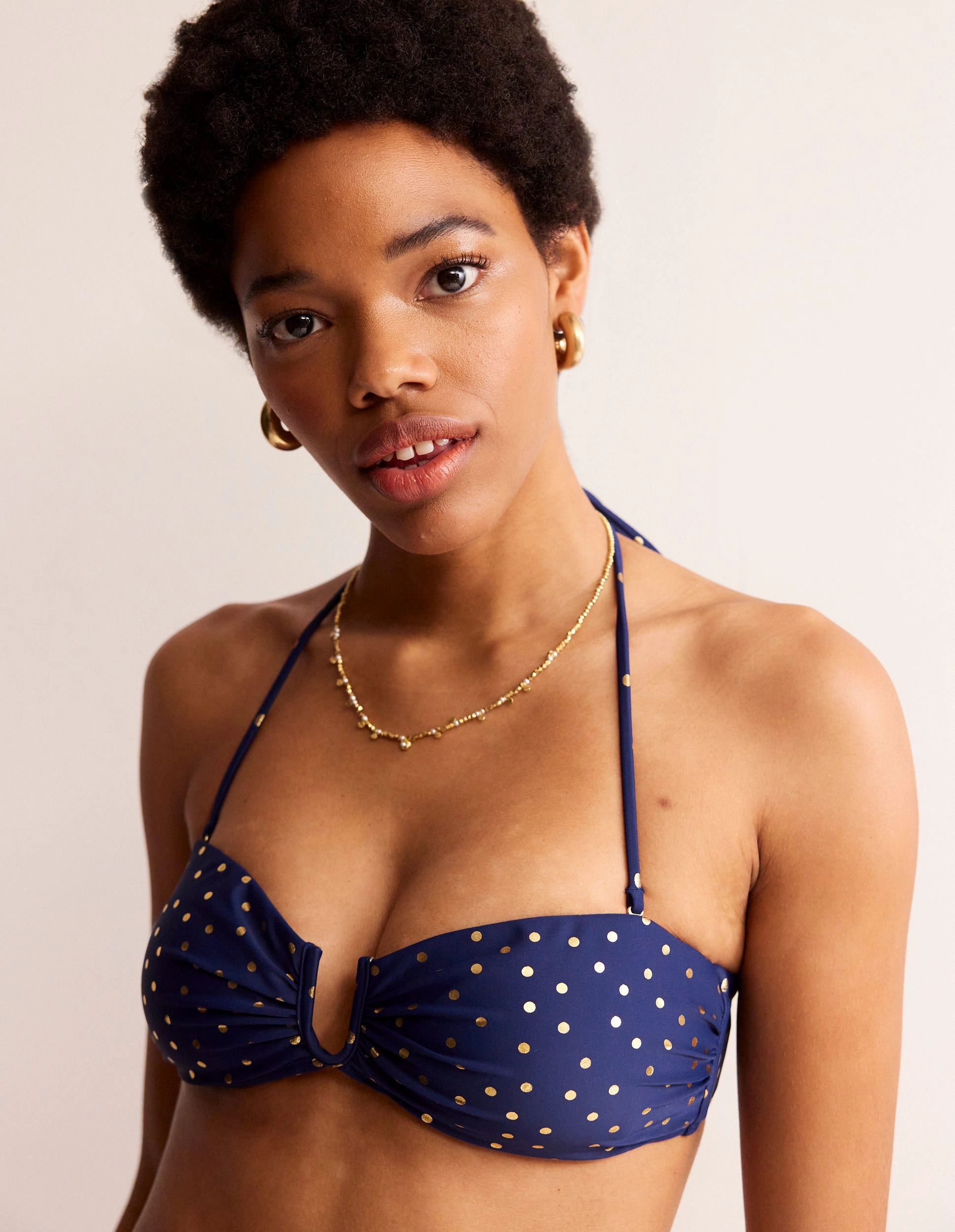 U Bar Bikini Top-Navy Foil Spot Flexible Core Panels