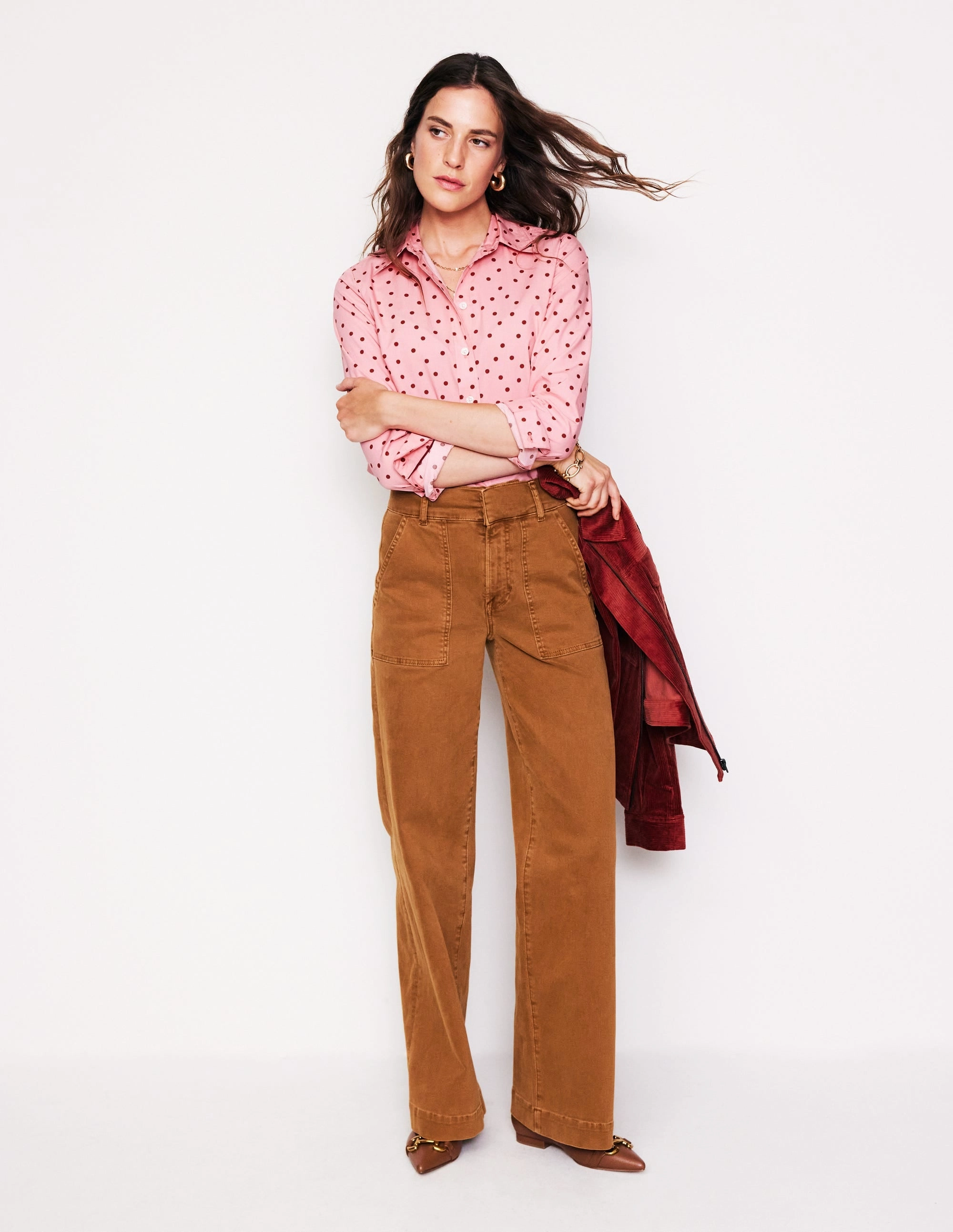 Ribbed Knit Fabric Stretch Weave Construction Sienna Cotton Shirt-Almond Pink, Sparse Spot