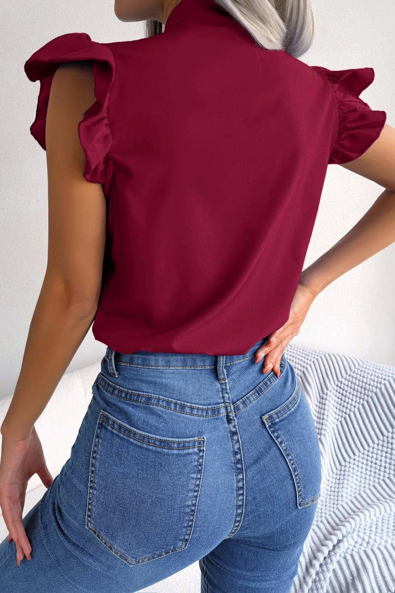 AGARIC EDGE TIE BOW CHIFFON BLOUSE_CWTSTSL0033 Breathable back panel NonChafe Lining