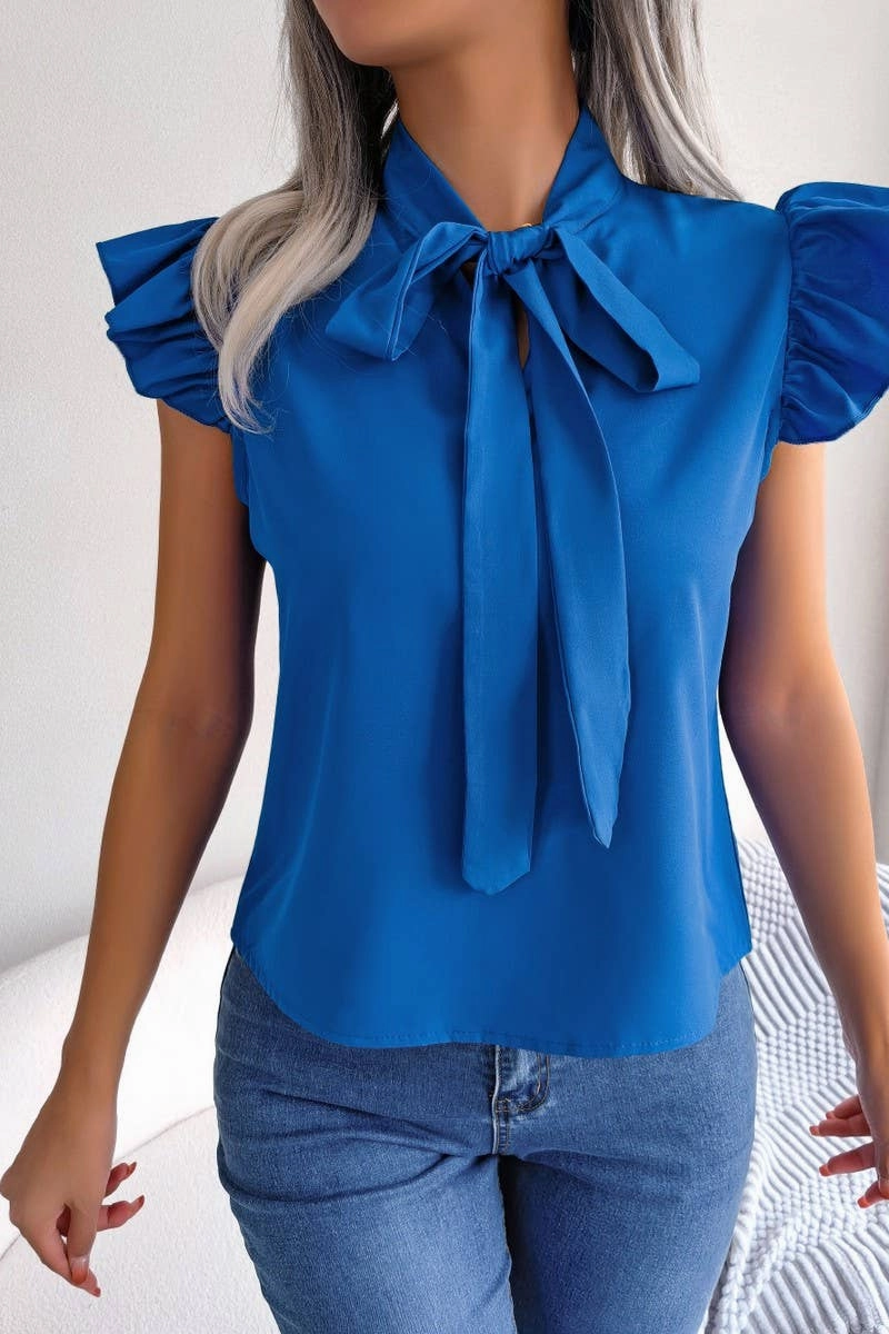 AGARIC EDGE TIE BOW CHIFFON BLOUSE_CWTSTSL0033 EcoCertified Material AntiStatic Weave