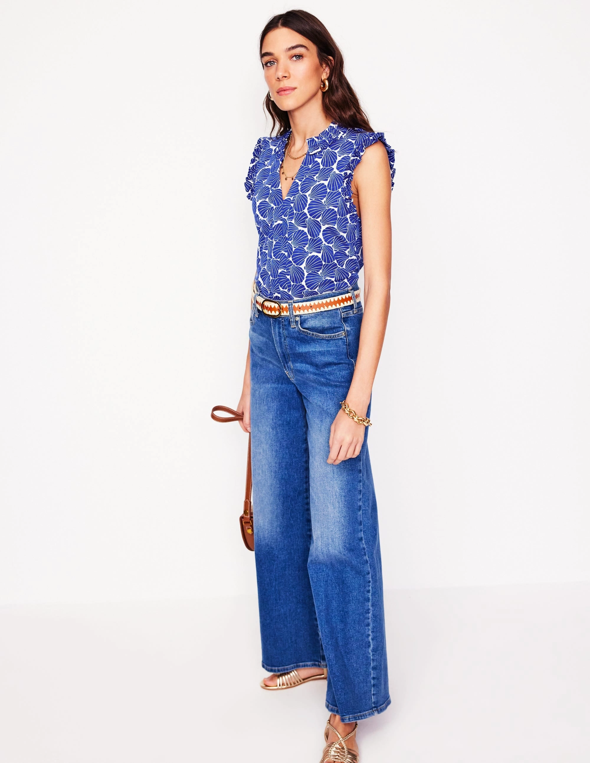 Lola Sleeveless Top-Bright Blue, Seashell TemperatureRegulating Fabric Minimalist Collar