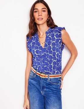 Lola Sleeveless Top-Bright Blue, Seashell Active Blouse