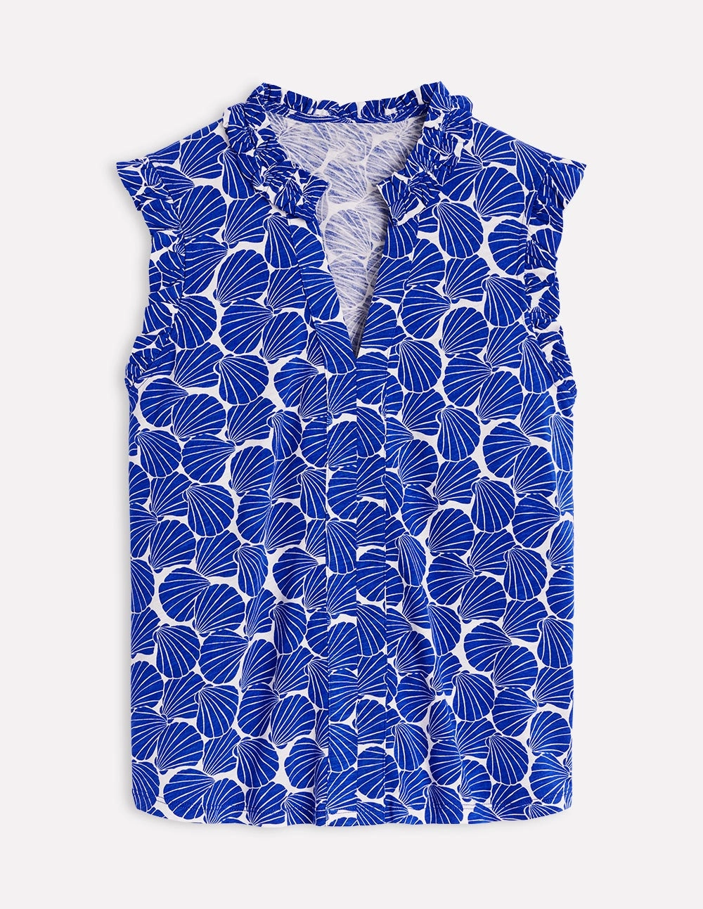 Lola Sleeveless Top-Bright Blue, Seashell Curved Hem