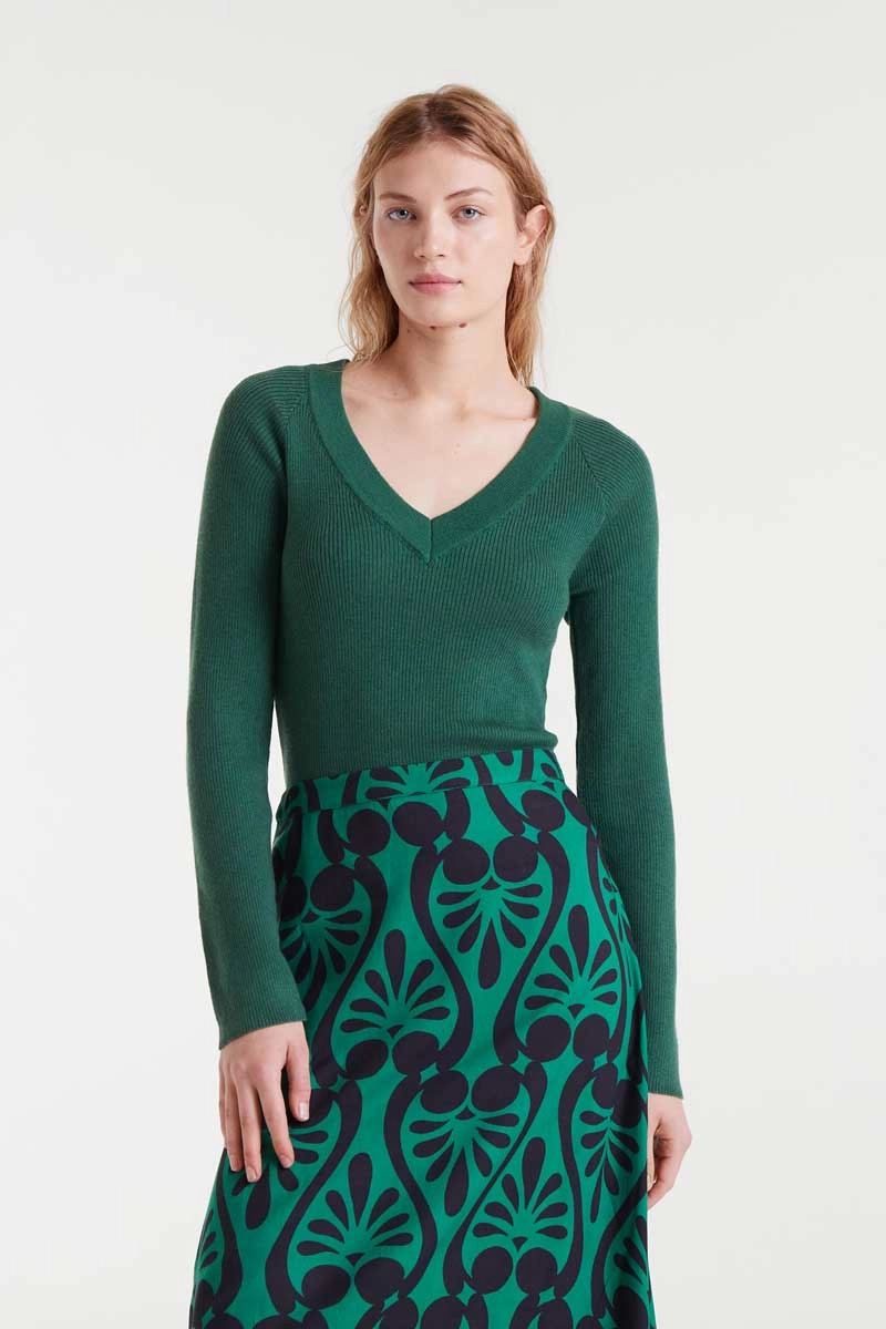 EcoFriendly Dye Knit Ribbed Sweater in Green