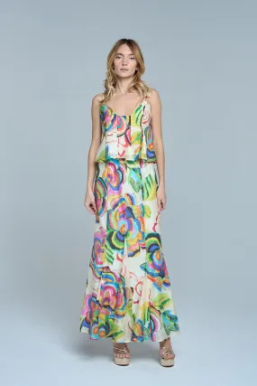 muted tone All Day Look Abstract Floral Flare Skirt in Cream Multi