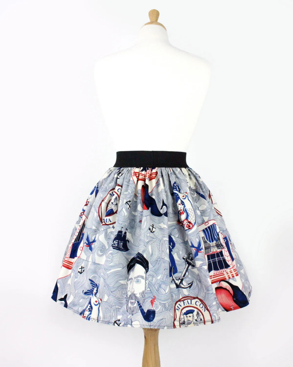 Dust Proof Fabric Creative Look Sailor Jerry Rockabilly Nautical Pleated Skirt  #PS-J111