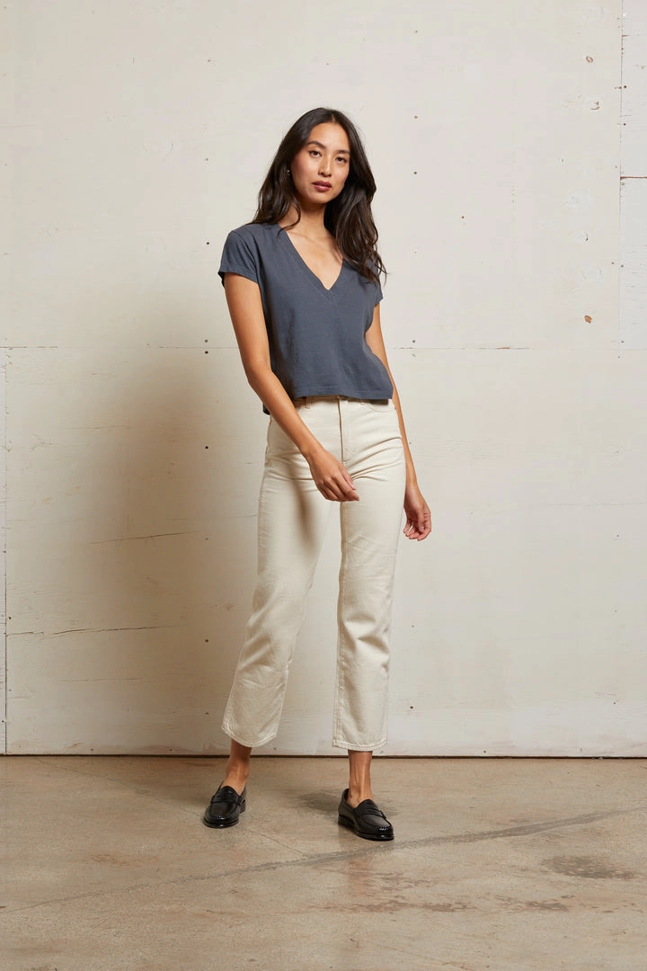 Weighted Hem Alanis Recycled Cotton V-Neck Tee in Night