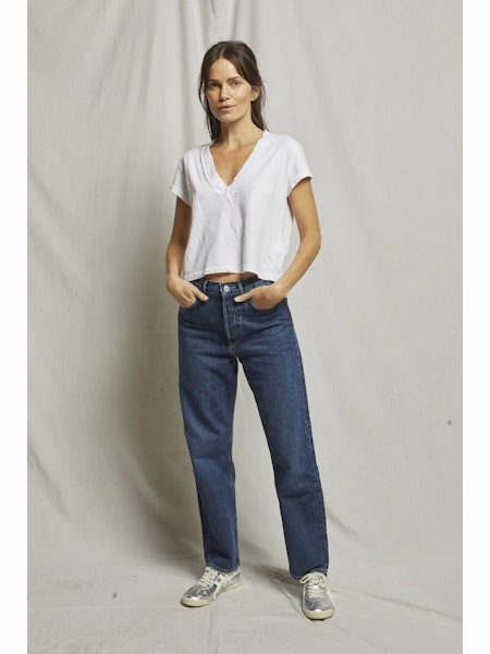 OdorResistant Coating Alanis Recycled Cotton V-Neck Tee in White