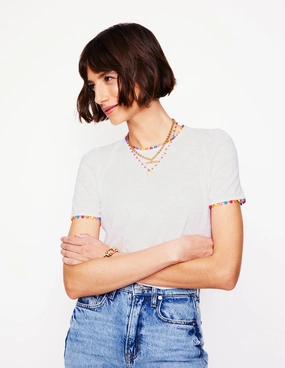 Ali Jersey T-Shirt-White, Multi Organic Cotton Blend Neutral Tone Palette