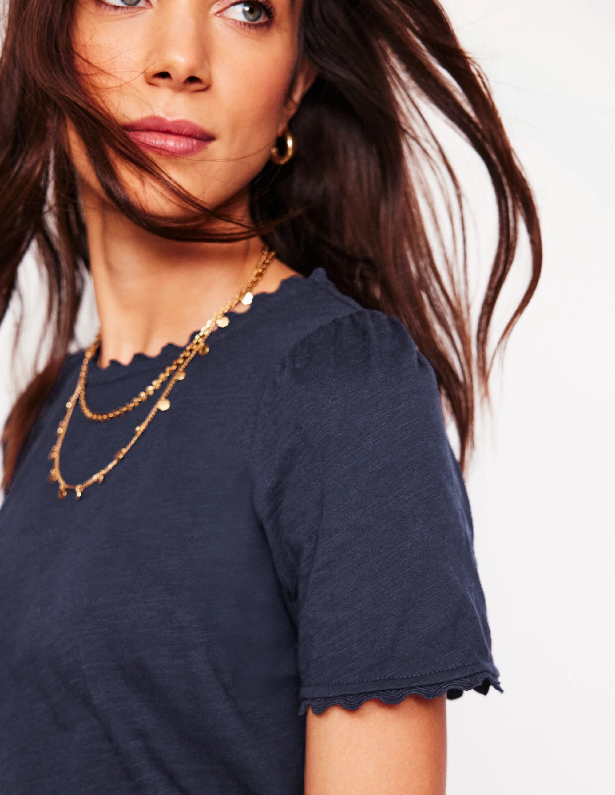 Flexible Neckline FlexibleLayeredConstruction Ali Ricrac T-shirt-Navy