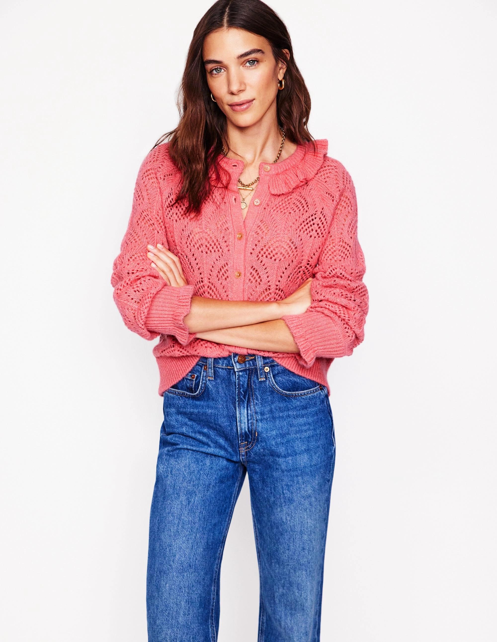 Alice Fluffy Stitch Cardigan-Salmon Pink FadeResistant Dye