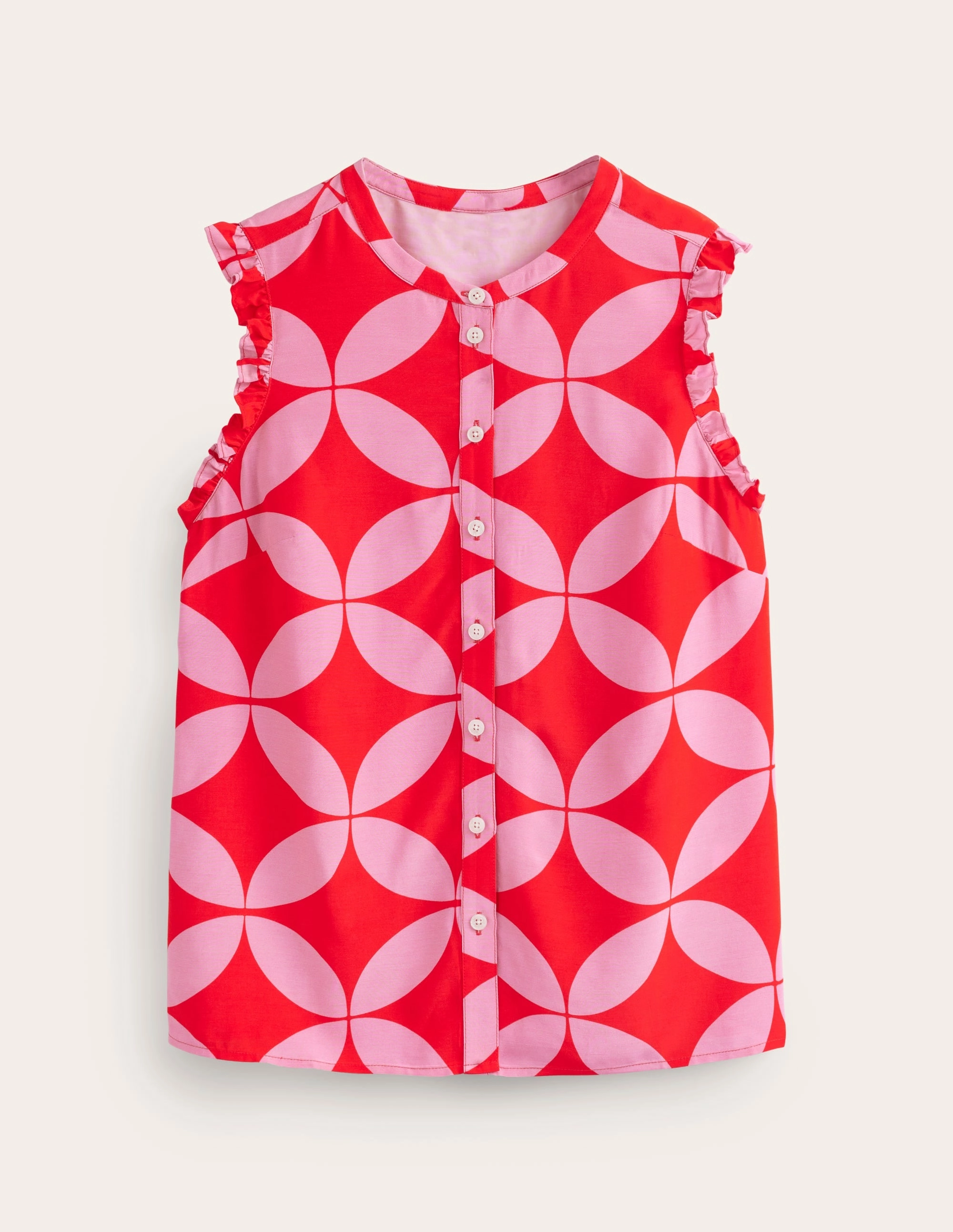 Fashionable Tank Elasticized Waistband Alicia Button Down Top-Flame Scarlet, Diamond Terrace