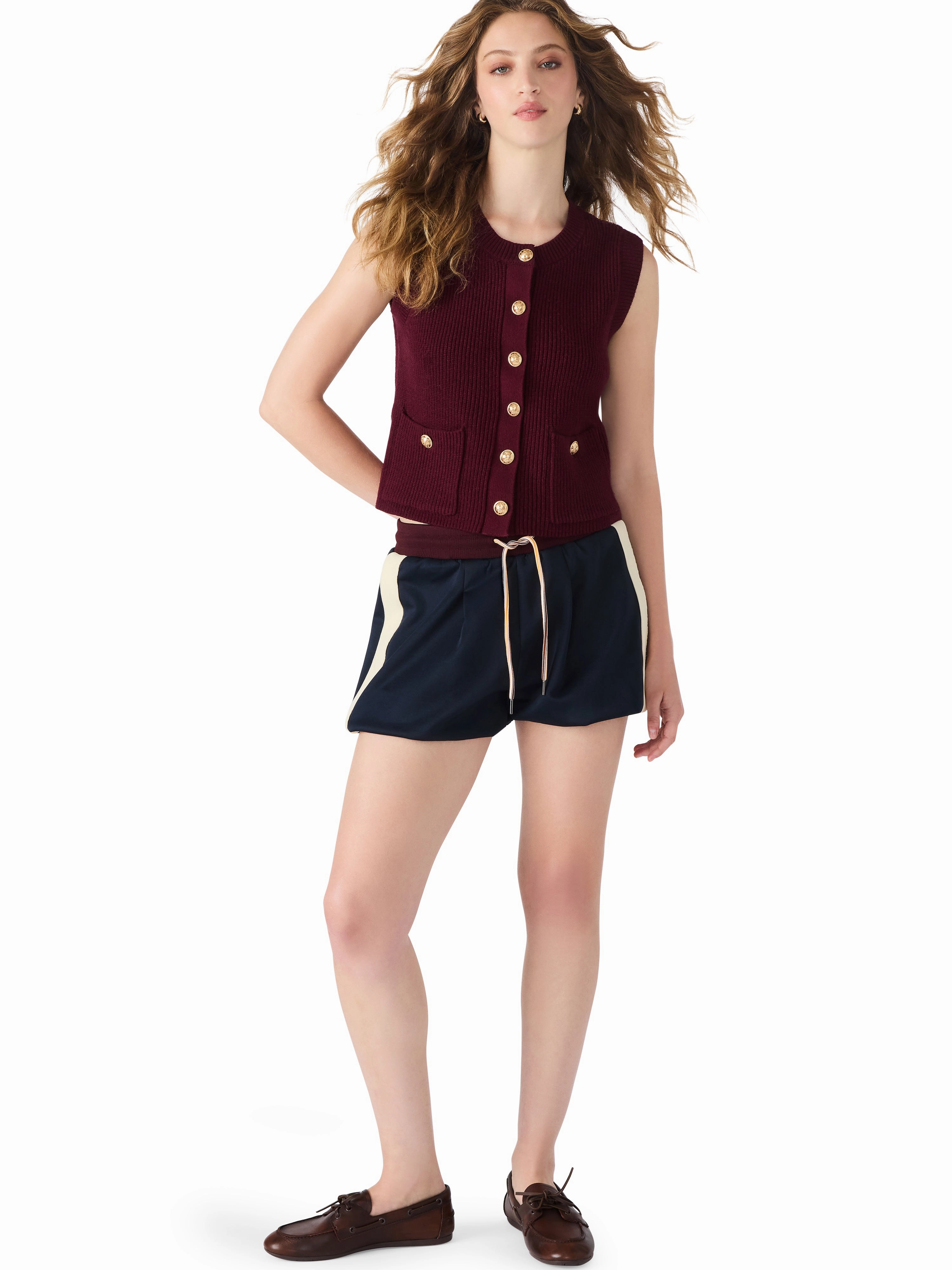 Aliya Sweater Vest in Wine Tear Resistant Reinforcement High Collar Protection Design