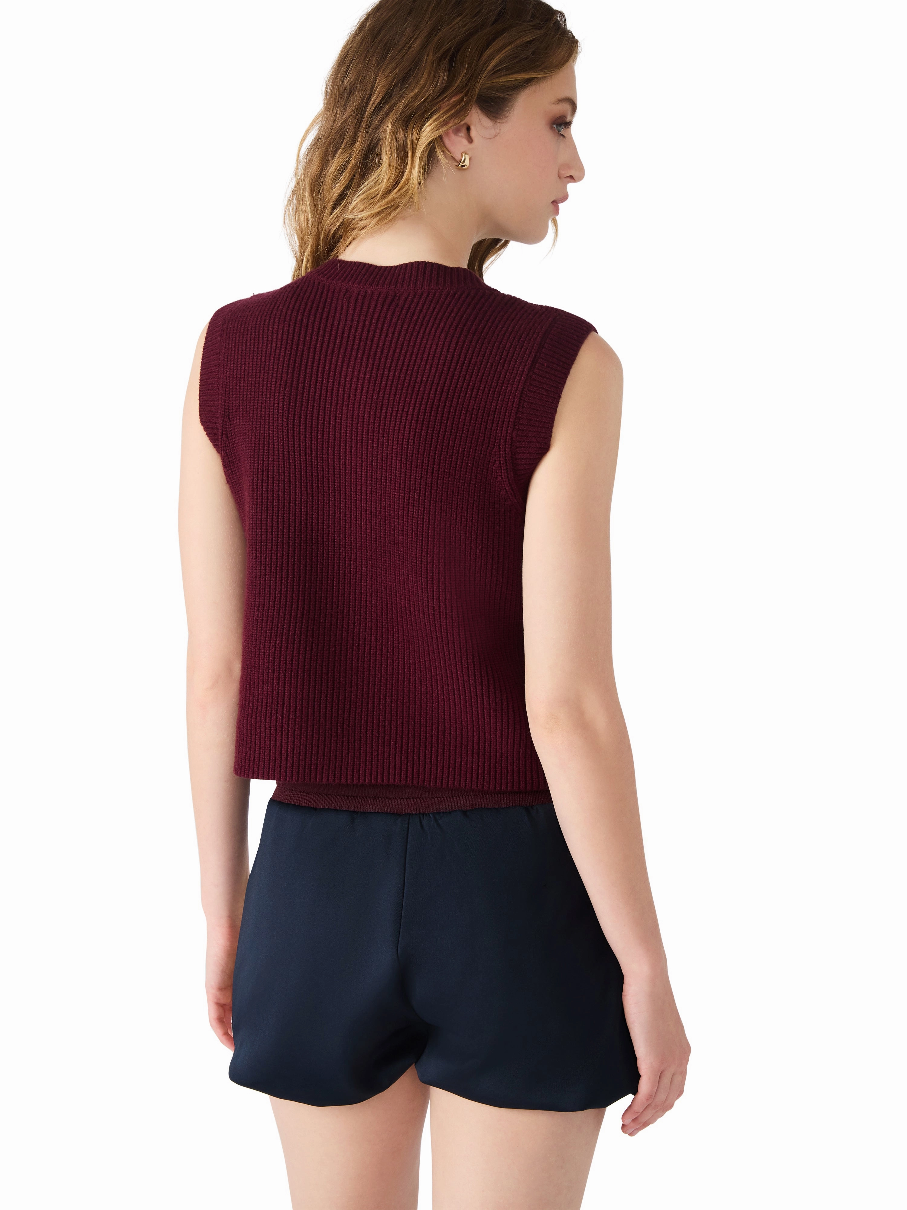 Aliya Sweater Vest in Wine Recycled Fiber Blend