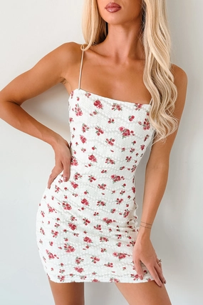 Perfectly Placed Floral Lace Mini Dress (Off White) Brunch Glow Water-resistant