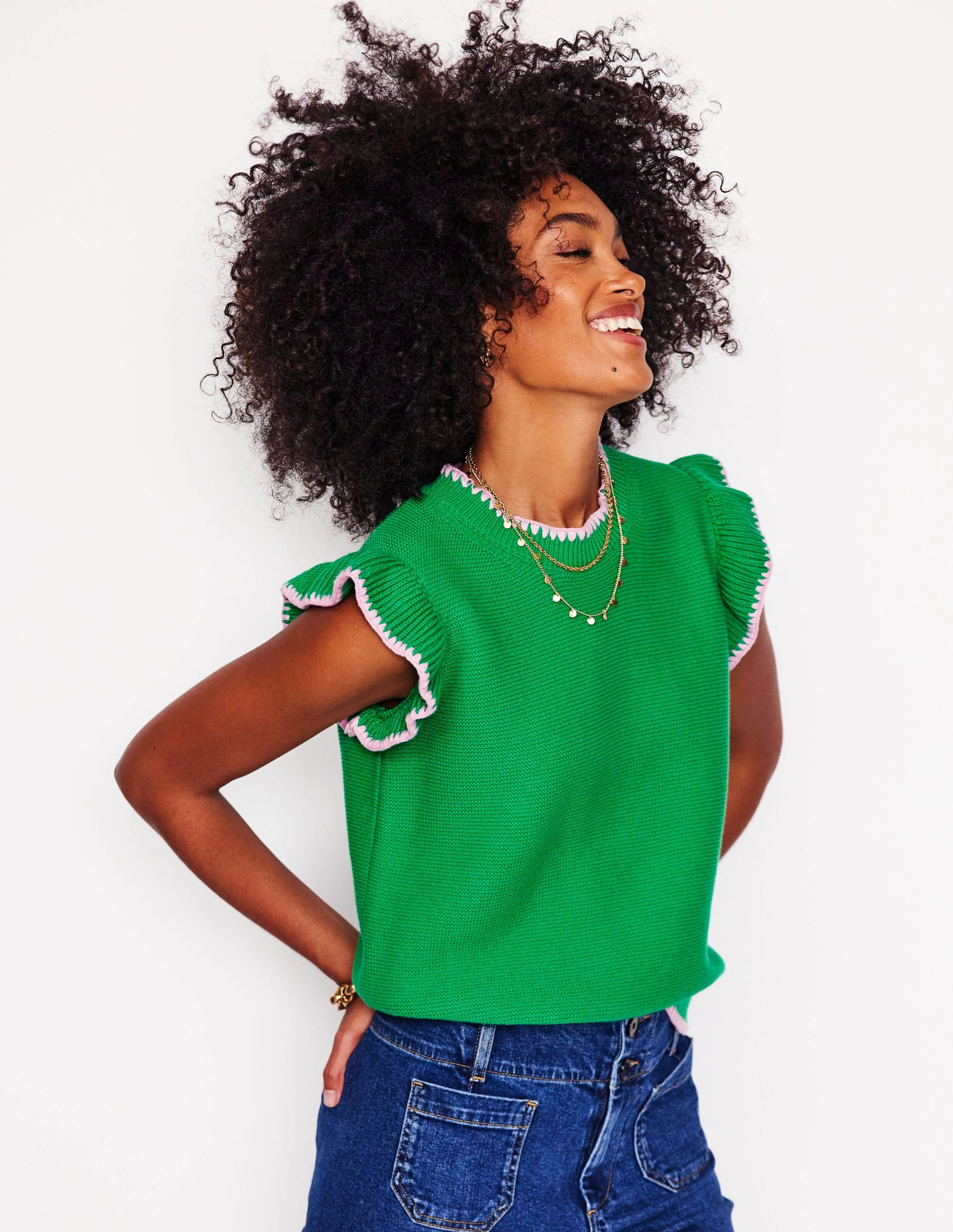 Soft Piece Urban Warmth Lena Stitch Detail Tank-Rich Emerald
