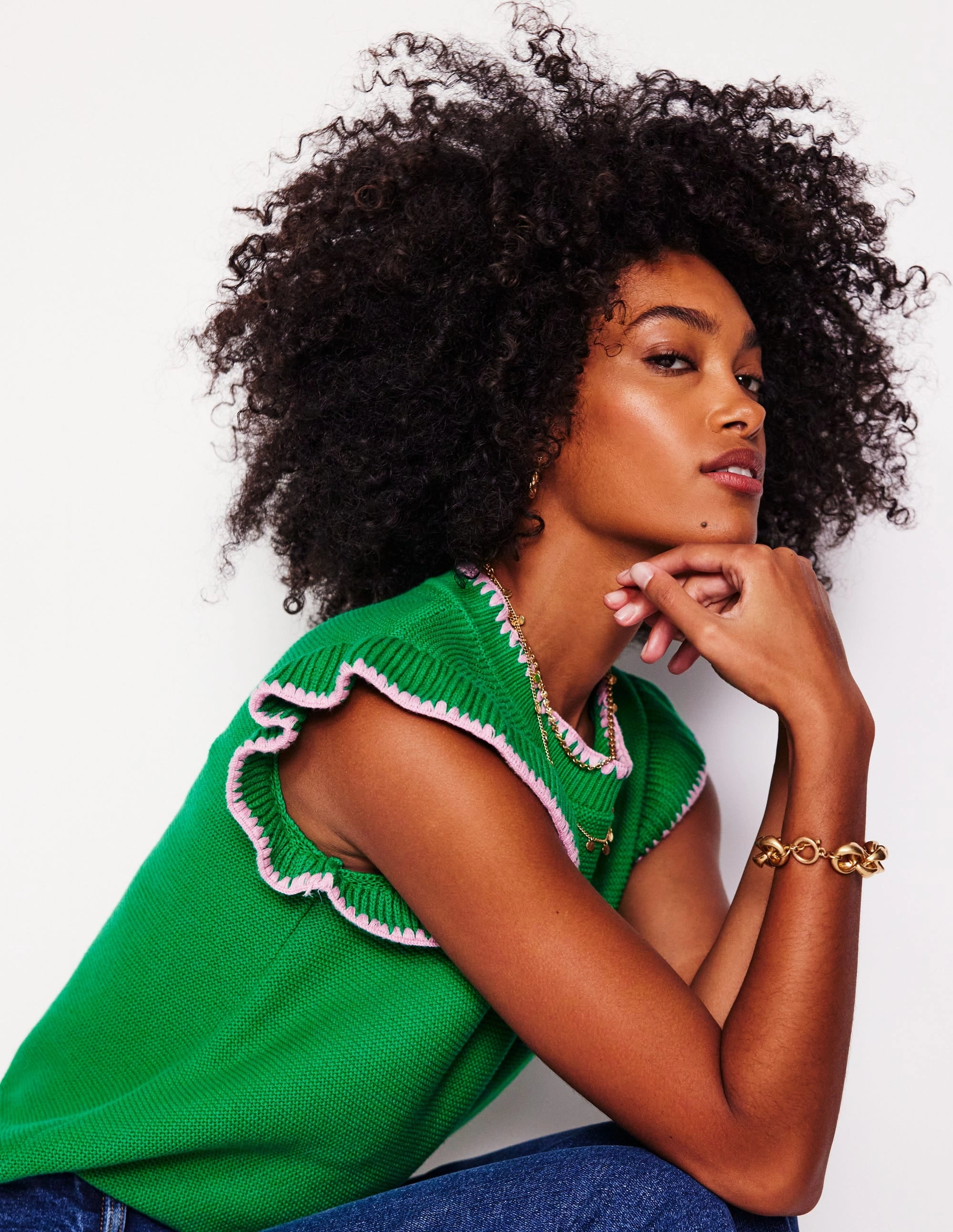 Double Layered Design Thermal Insulation Knits Lena Stitch Detail Tank-Rich Emerald