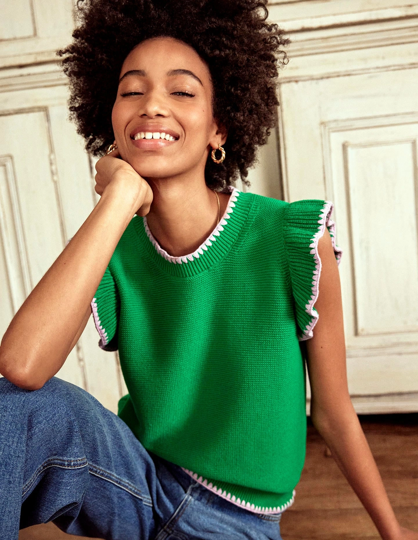 UV Protection Finish Lena Stitch Detail Tank-Rich Emerald