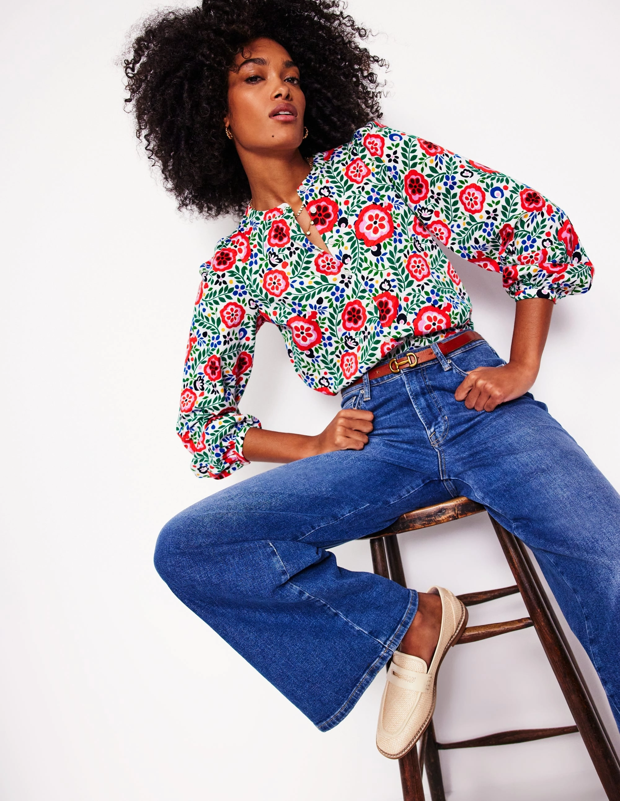 Marina Jersey Shirt-Multi, Foliage Scatter Natural Fiber Blend