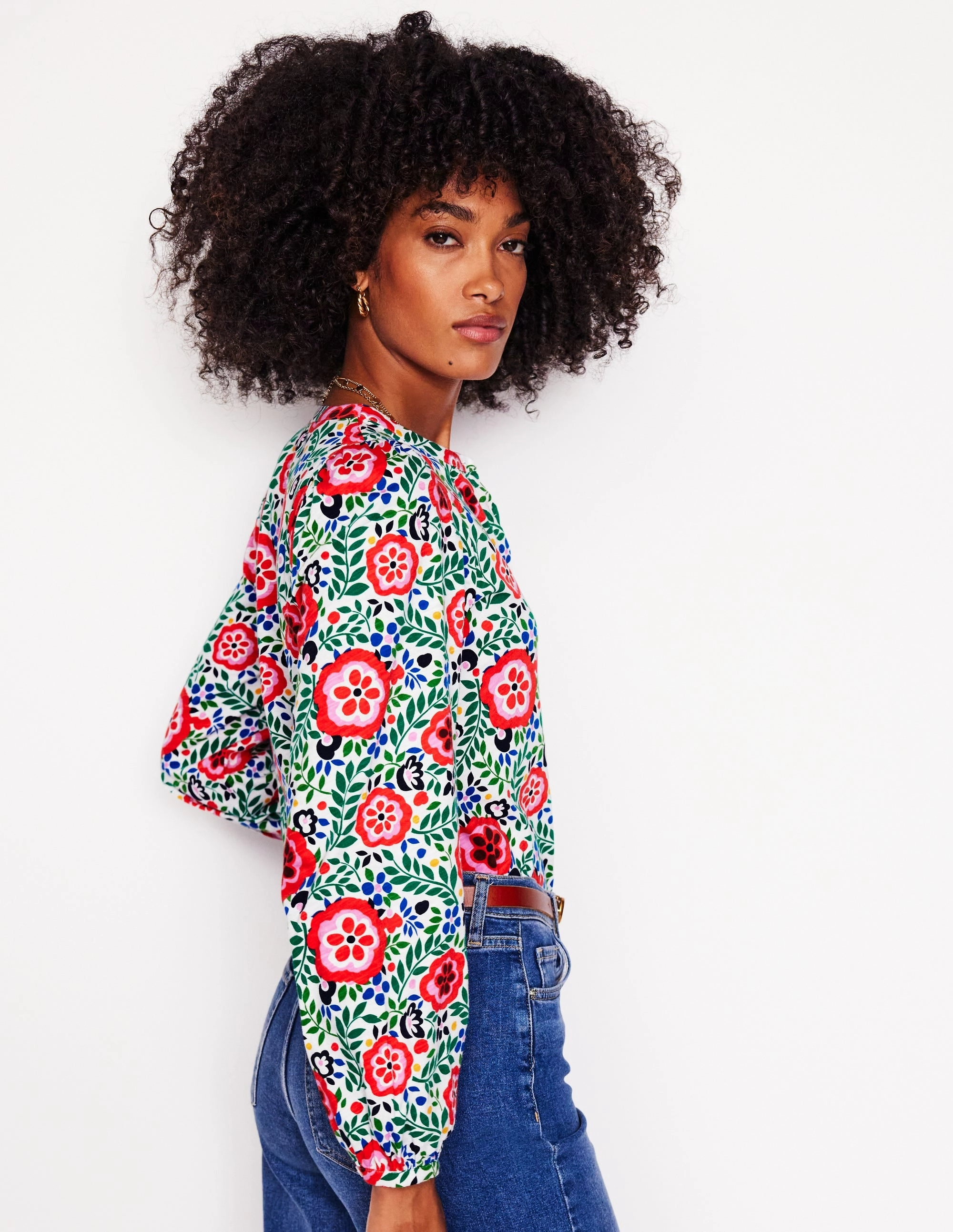 Marina Jersey Shirt-Multi, Foliage Scatter Sporty Blouse UltravioletProtectionFabric