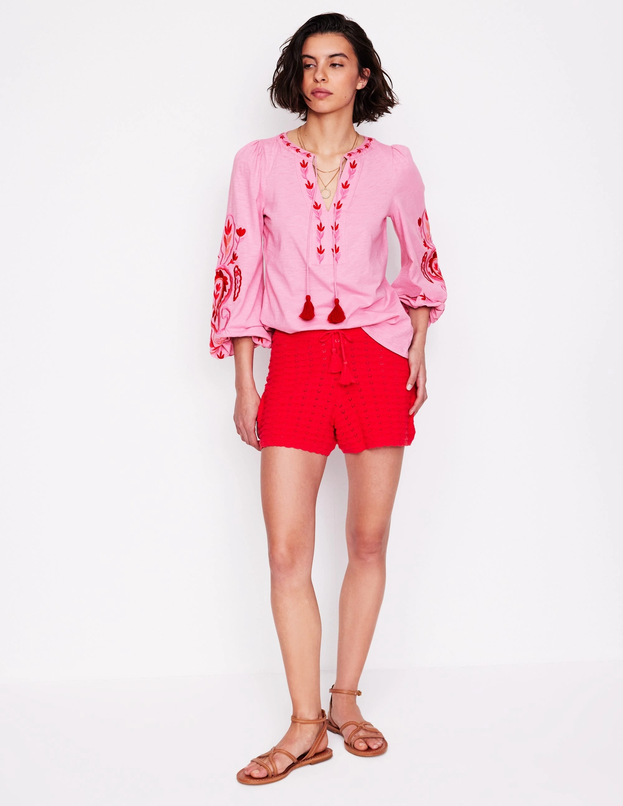 Nia Embroidered Top-Formica Pink Double Layered Hood Assembly 3D Spacer Fabric