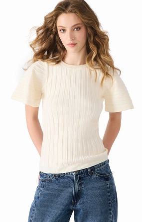 Multipanel Construction SnagFreeKnit Allie Sweater in Antique White