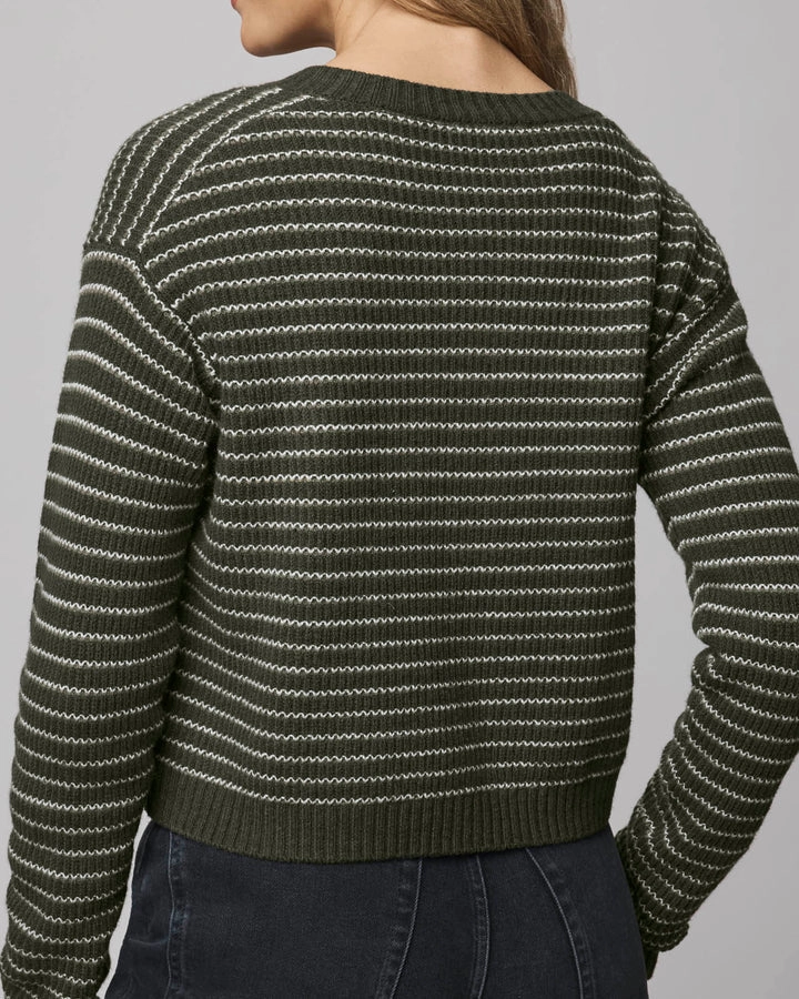 Sporty Style Amber Stripe Crop Cardigan in Green Spruce/Pale Oak