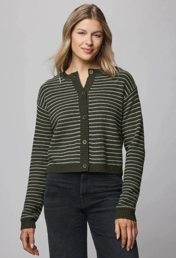 Amber Stripe Crop Cardigan in Green Spruce/Pale Oak OdorResistantFinish BreathableFabric