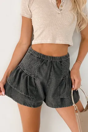 Easy Care Material Living Unfiltered Denim Tiered Ruffle Shorts (Charcoal)