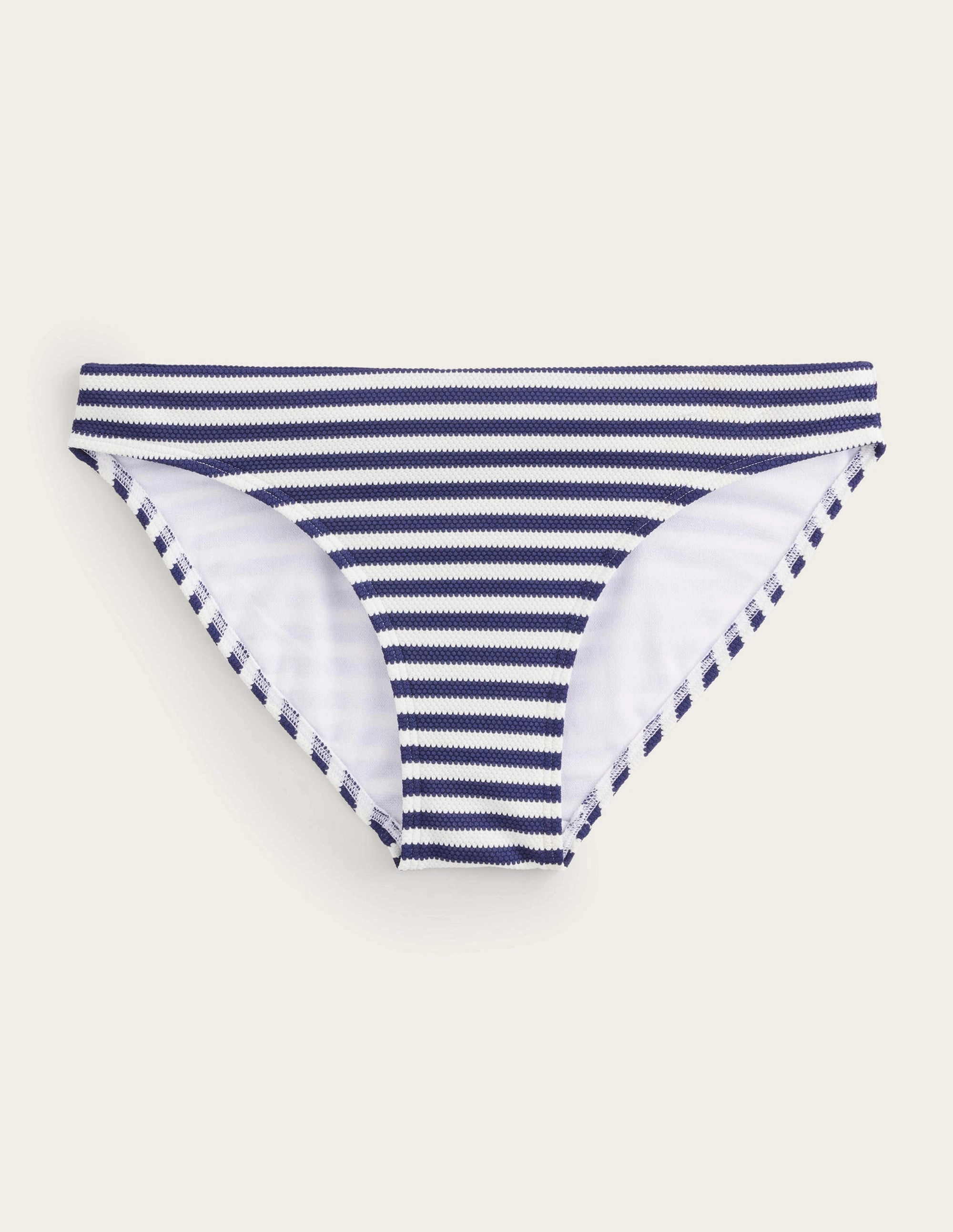 Arezzo Texture Bikini Bottoms-Navy, Ivory Texture Stripe Comfort Wear