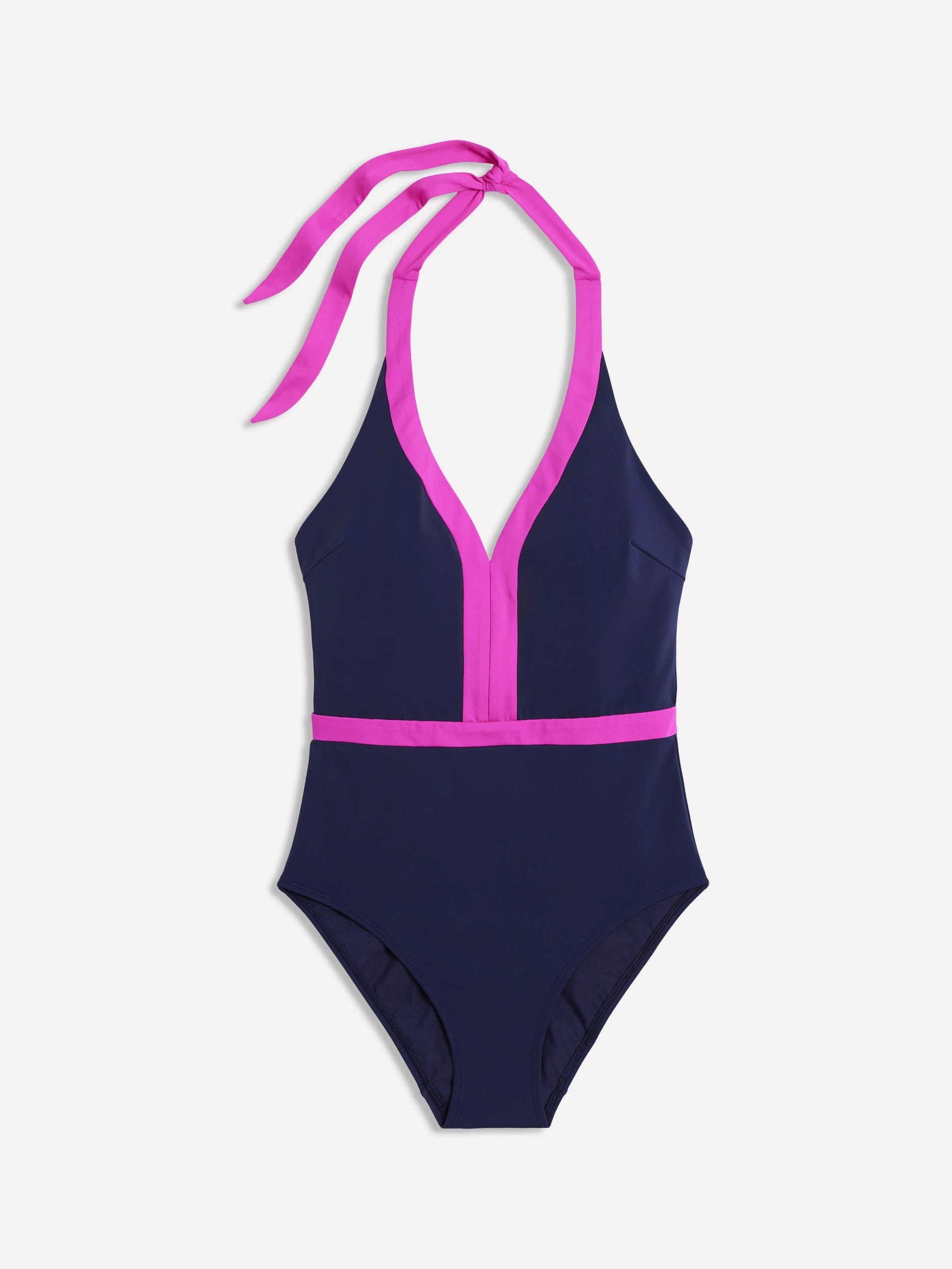 Rash Free Flatlock Stitching Coastal Relaxation Ios V Panel Swimsuit-Navy, Pink