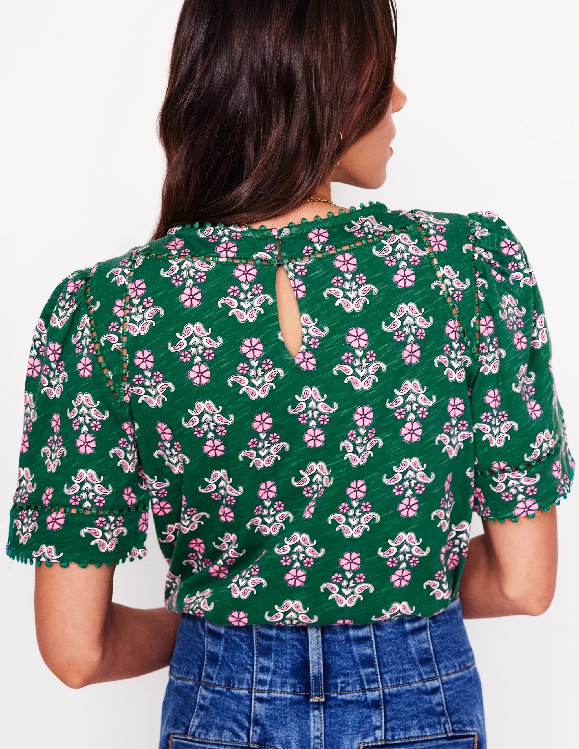 Quick Release Buttons Mila Trim Detail Top-Forest Grass, Pansy Stamp