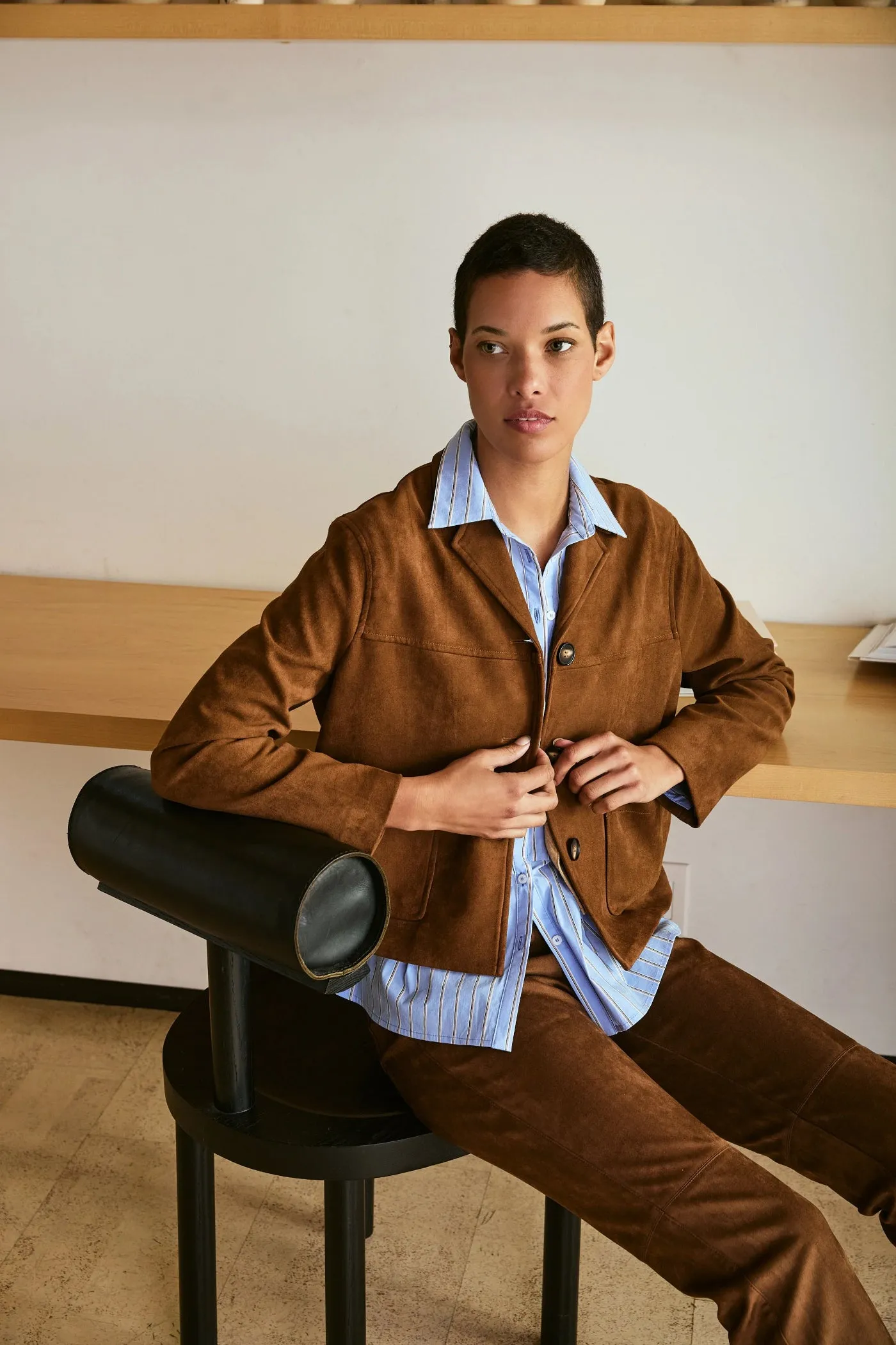 BRENT TOFFEE SUEDE JACKET Hidden Zipper Bound Seam Edges