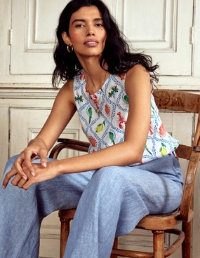 Resilient Elasticity Linen Shell Top-Ivory, Tropical Bonanza