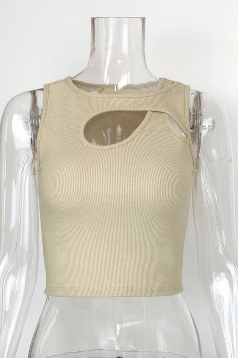 RelaxedSilhouette Eco Conscious Packaging CHEST HOLLOW OUT SEXY SLIM SHORT TANKTOP_CWTTK0308