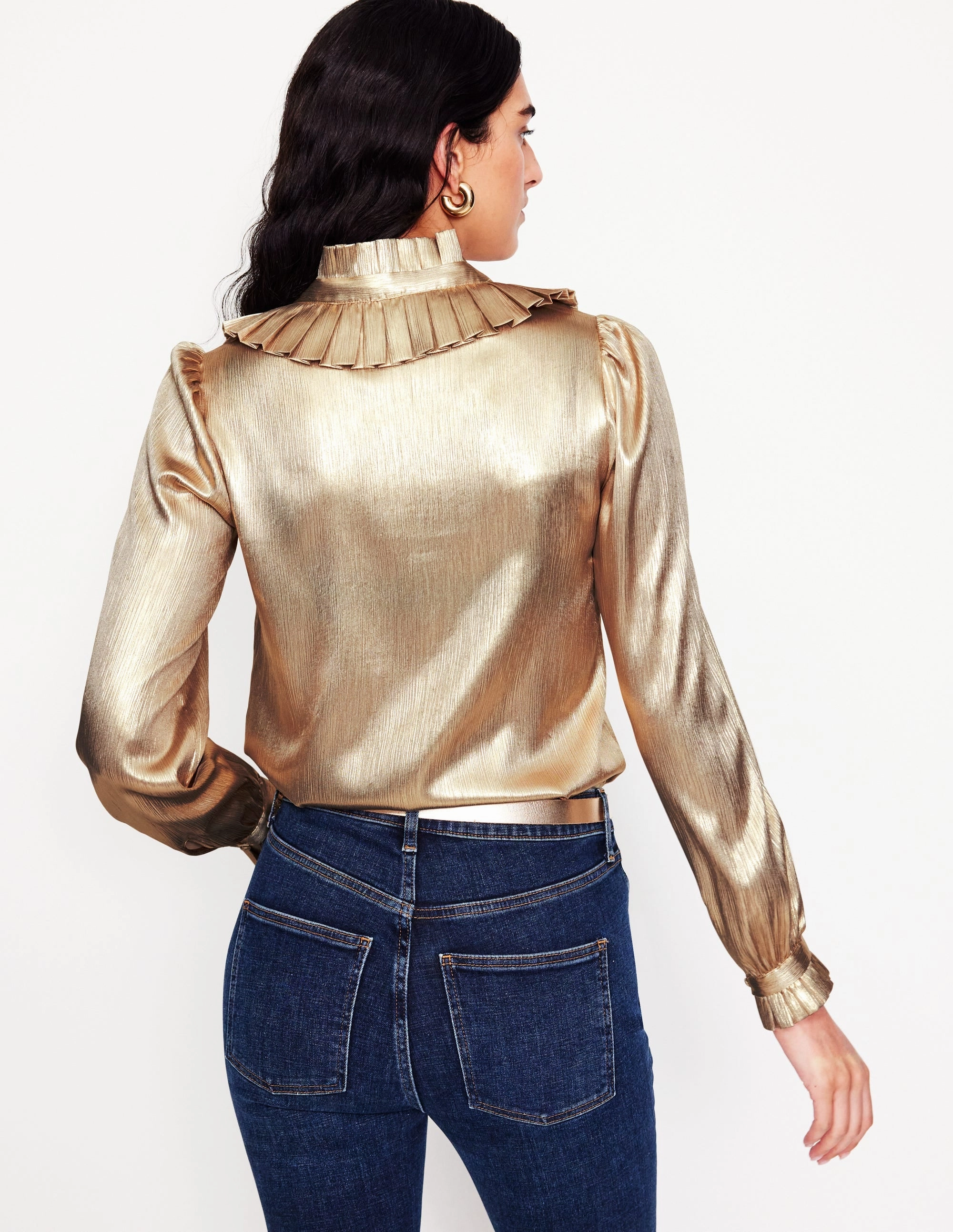 Ruffle Collar Party Blouse-Gold StaticResistant Material